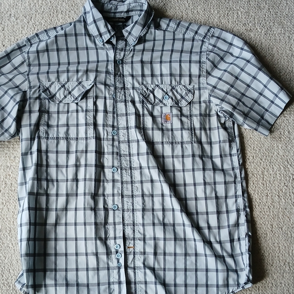 Carhartt Other - Carhartt Light Blue Plaid Casual Button Down Short Sleeve Work Shirt Vented